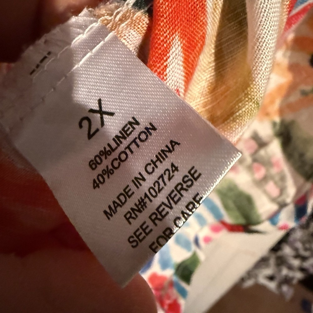 Hester & Orchard 2X Plus Size Linen Blend Top Lagenlook Boho Colorful Relaxed - Picture 4 of 5